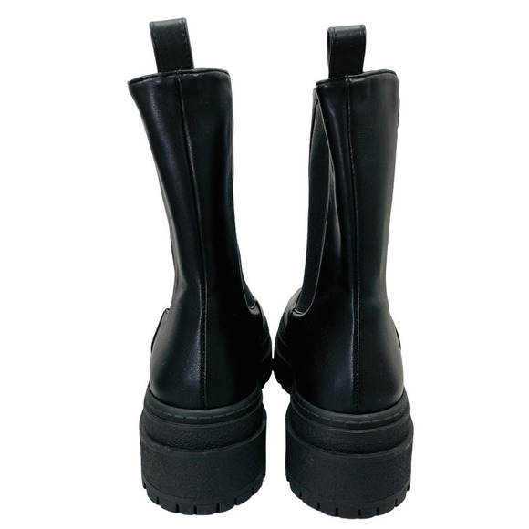 Good American NEW Faux Leather Pull-On Platform Lug-Sole Chelsea Boots Black 9 - Picture 11 of 15
